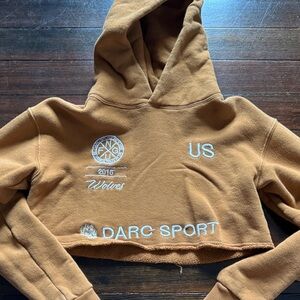 Darc Sport Cropped Hoodie in Camel Brown with White Embroidery